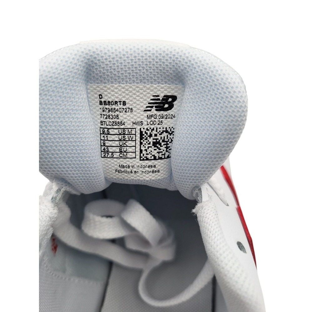 New Balance BB80 Men's Sneakers White Red Size 9.5 NWT - Picture 9 of 16